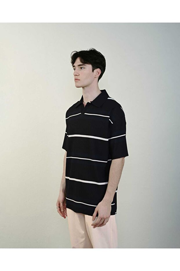 Oversize Double Breasted Button Collar T-Shirt - 3
