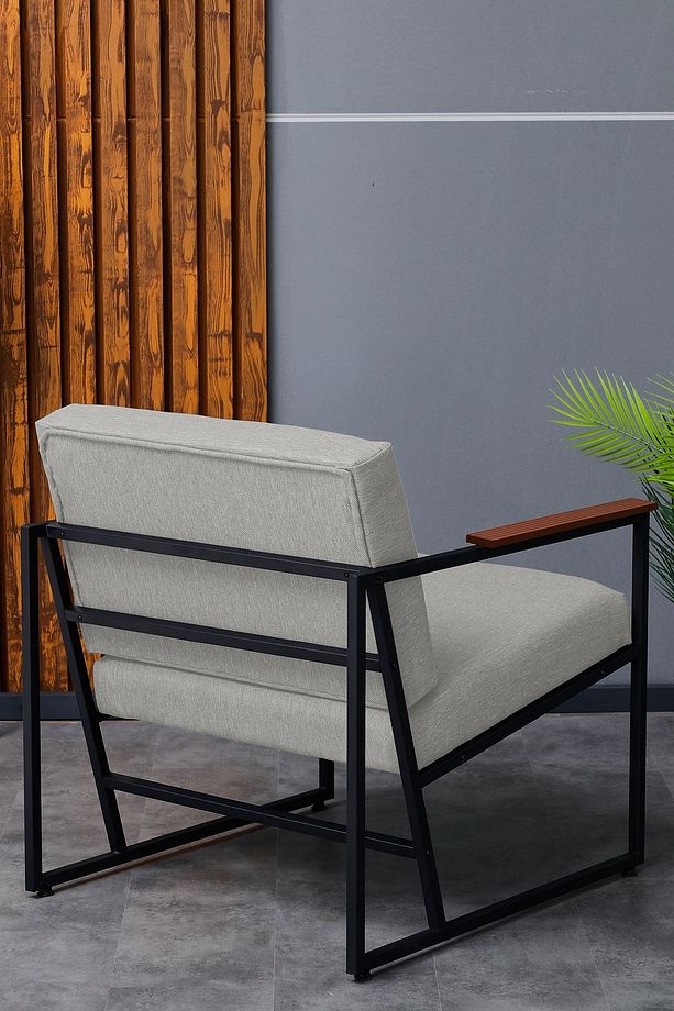 Anka Berjer Modern İskandinav Metal İskelet Keten Berjer Ofis Balkon Bahçe Koltuğu - 4