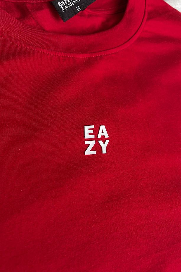 Eazy Basic Kırmızı Unisex Kabartma Baskılı Extra Oversize Kısa Kollu T-shirt - 4