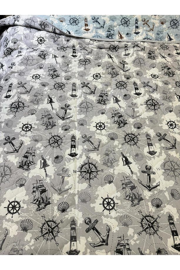 Pamuklu Tek Kişilik Çift Taraflı Denizci Sail Desenli Kapitone Çok Amaçlı Örtü 160x230 Cm. - 3