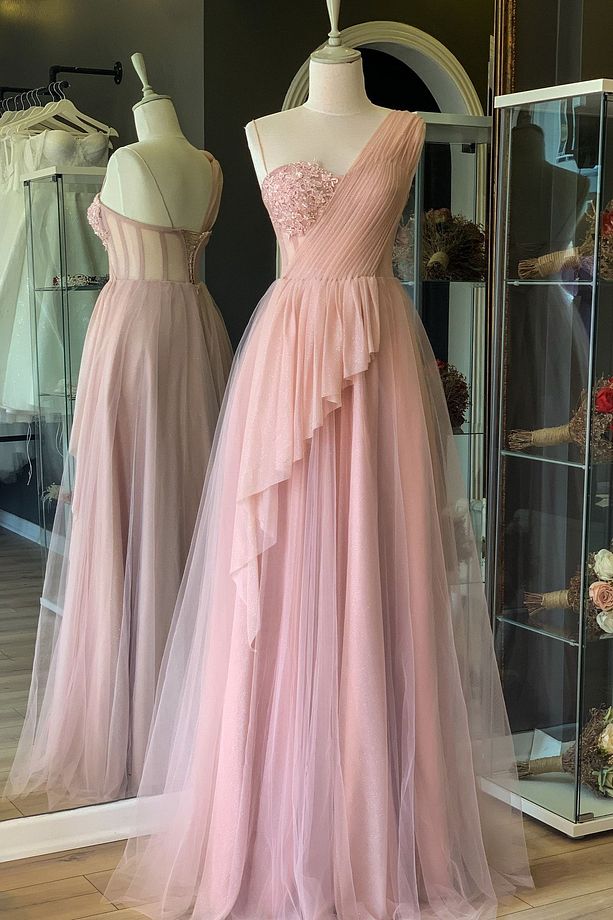 Pudra Simli Drape Detaylı Tek Omuz Abiye Ve Gece Elbisesi - 3
