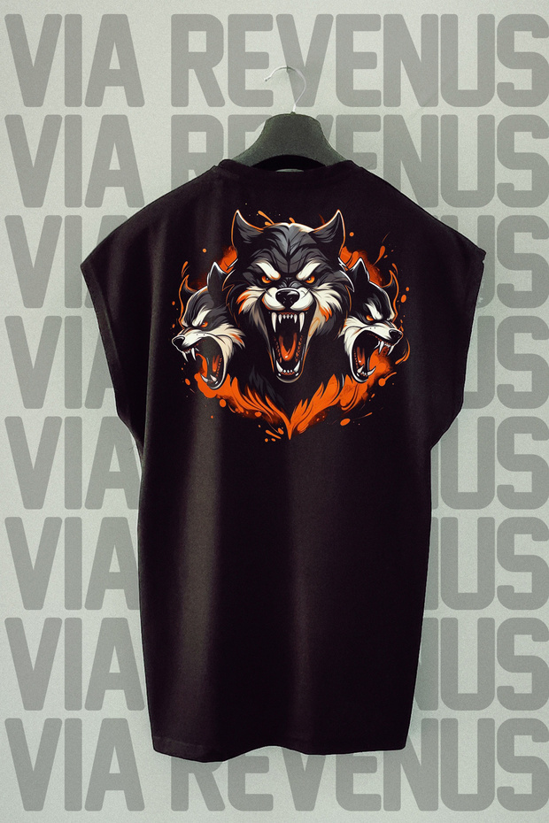 Black Sports T-Shirt - Wolf Back Print, Zero Sleeve