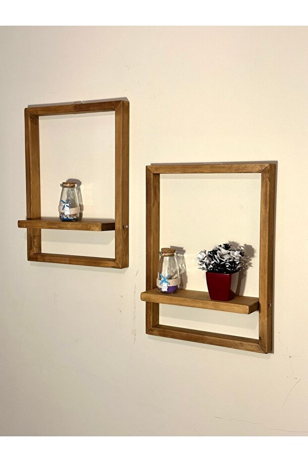 Ahşap Raflı Çerçeve ,2 Adet Dekoratif Ahşap Çerçeveli Duvar Rafı - 3