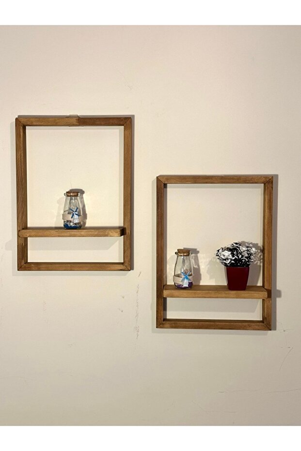 Ahşap Raflı Çerçeve ,2 Adet Dekoratif Ahşap Çerçeveli Duvar Rafı - 1