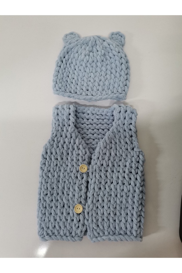 Minik Adımlar Alize Puffy El Örgüsü Yelek Ve Şapka - 2