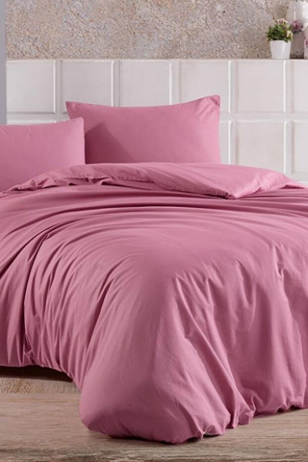 Almond Double Duvet Cover Set with Elastic Fitted Sheet, Plum