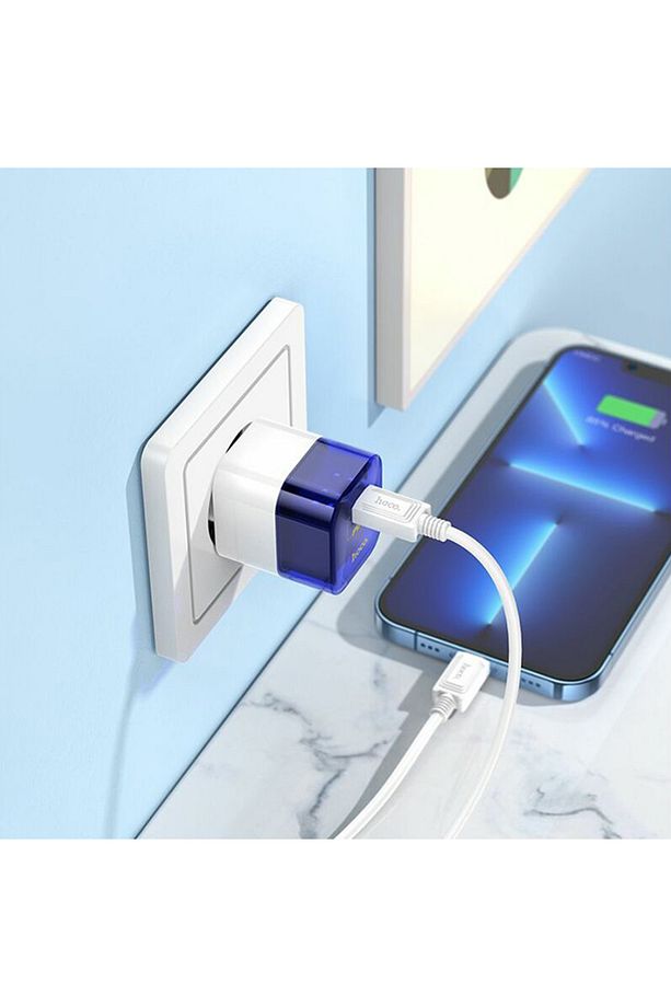 C131A Platinum PD30W+QC3.0 Girişli Hızlı Şarj Başlığı Ve Type-C To iPhone Lightning Kablo MAVİ - 4