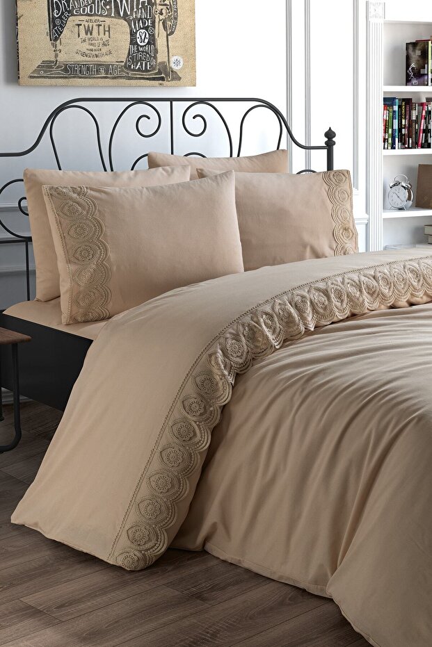 French Lace Ceylin Dowry Duvet Cover Set Cappucino