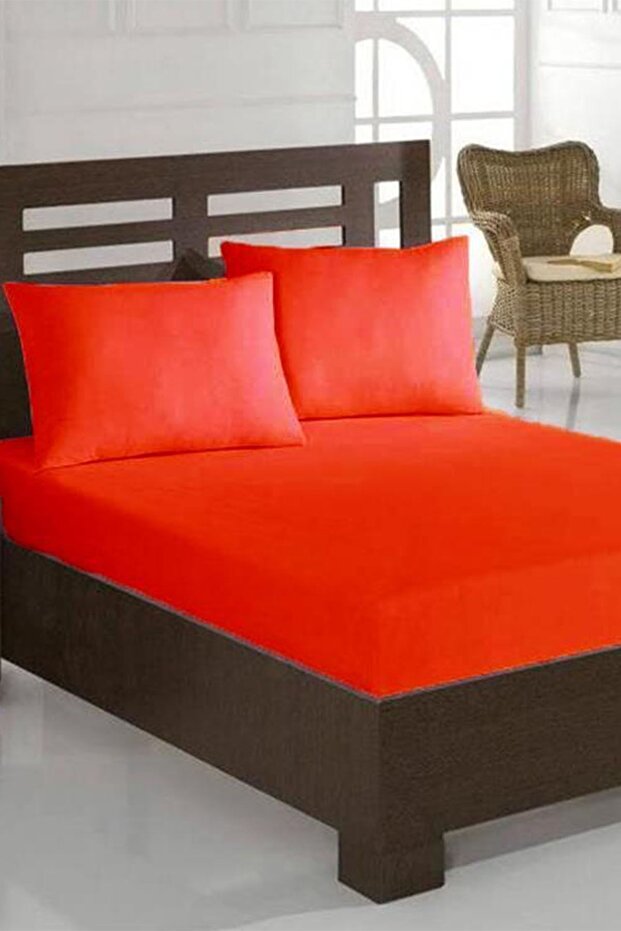 ملاءة مطاطية مزدوجة من القطن الممشط باللون الأحمر - 1