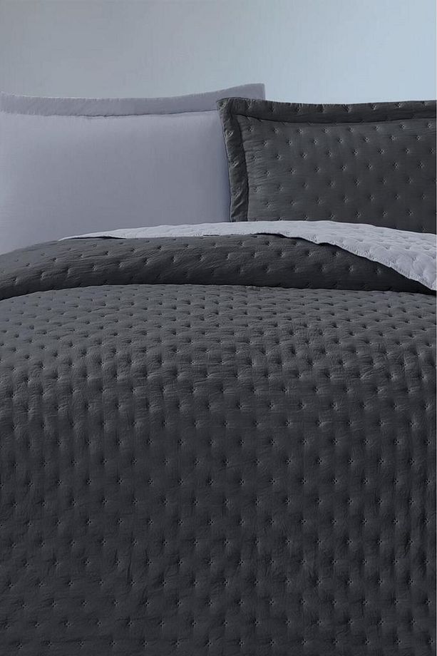 Washed Soft Çift Taraflı Çift Kişilik Yatak Örtüsü Gri - 2