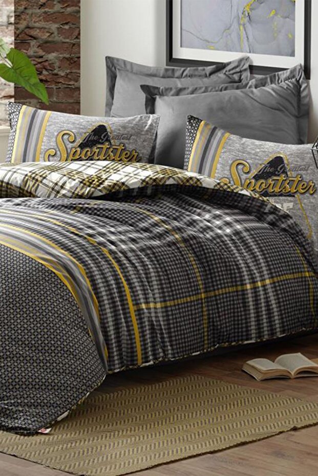 Sarmaşık Gold Double Duvet Cover Set Gray