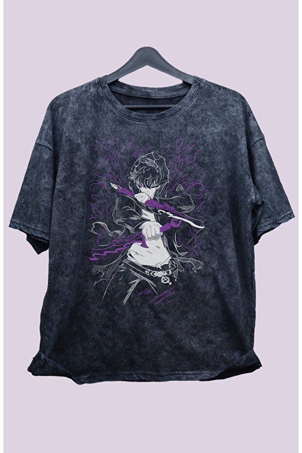 Oversize Solo Leveling Main Character Printed Washable T-Shirt, Unisex Anime Printed Retro T-Shirt