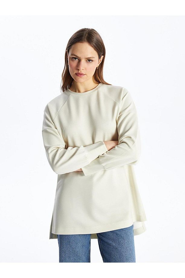 LCW Modest Bisiklet Yaka Düz Uzun Kollu Oversize Kadın Tunik - 1
