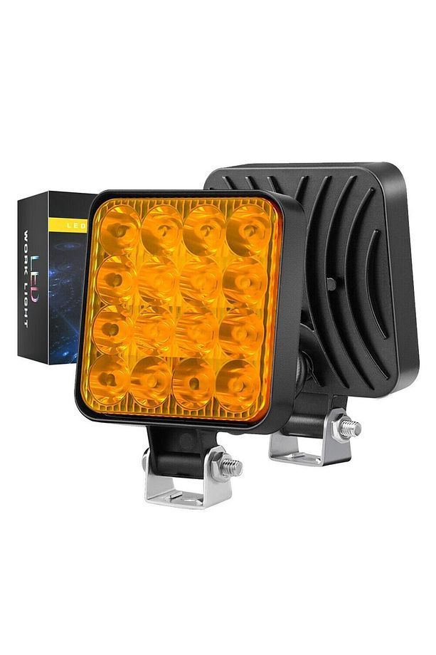 Off Road Traktör Tir Kamyon Sis Fari Ve Çalışma Lambası 16 Led Kare SARI 3 İNÇ 84mm - 2