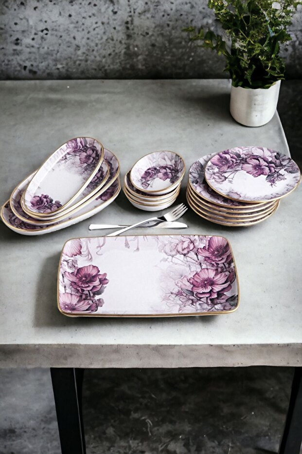 Petunia 15 Piece Ceramic Breakfast Cake Presentation Plate Set