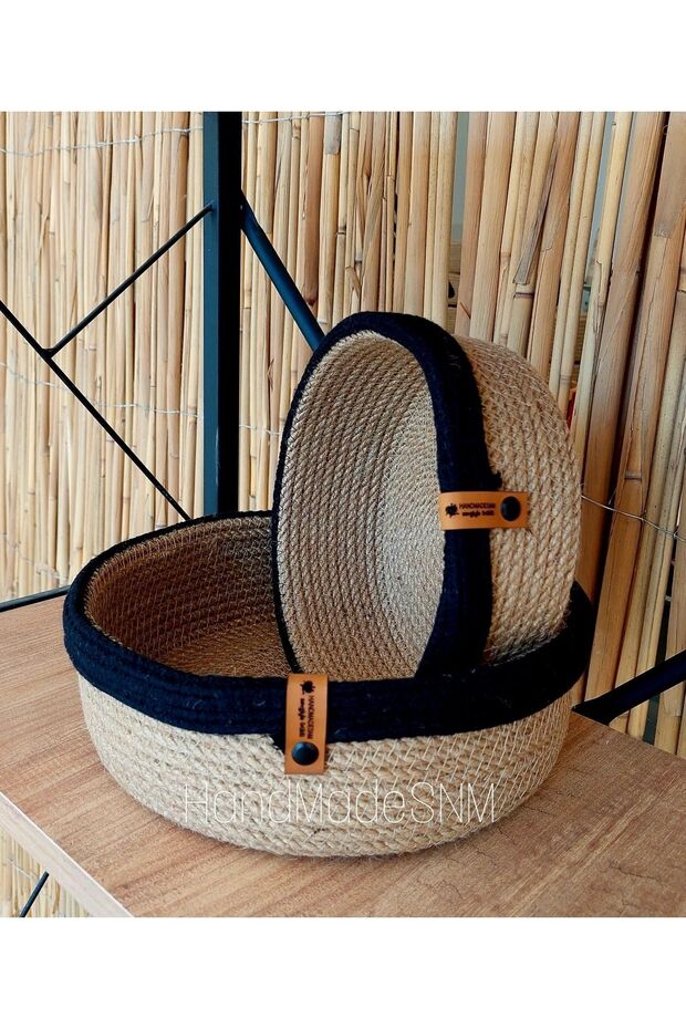 Wicker Basket Set of 2 Black Detailed Basket