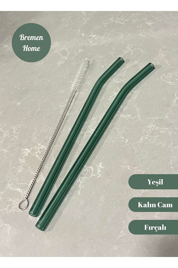 Eğimli Cam Pipet ve Temizleme Fırçası (Yeşil Renk) - 1