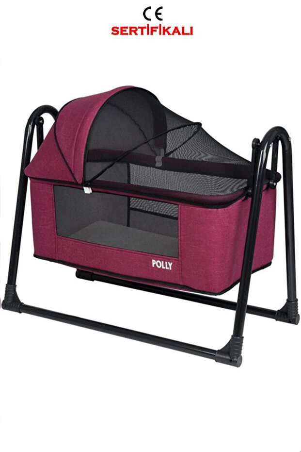 POLLY BABY Lüks Keten Fileli Silinebilir Portatif Sallanır Anne Yanı Beşik Sepet Beşik Hamak Beşik