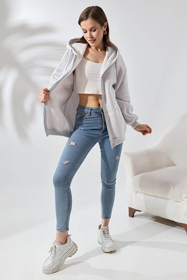 Hooded Oversize Sweatshirt with Raised Zipper 21618 Karmelanj