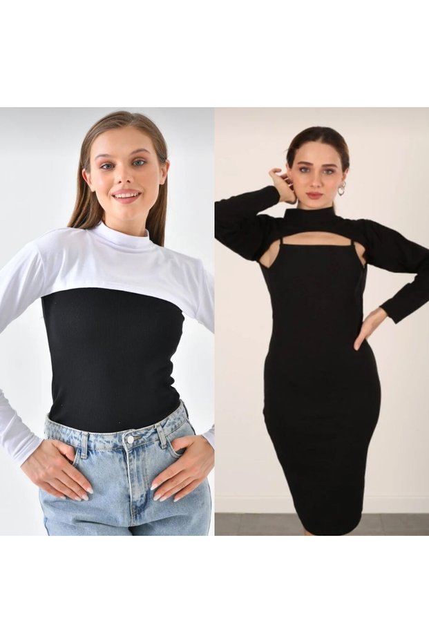 2-Pack Mock Neck Cropped Neck Warmer Arm Sleeves