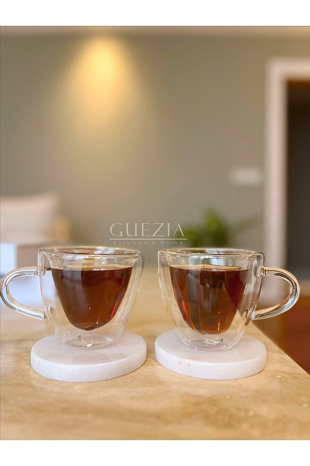 Isıya Dayanıklı Borosilikat Kalp Tasarımlı Çift Cidarlı Cam Bardak Kahve Sunum Bardağı 170 Ml 2 Adet - 2