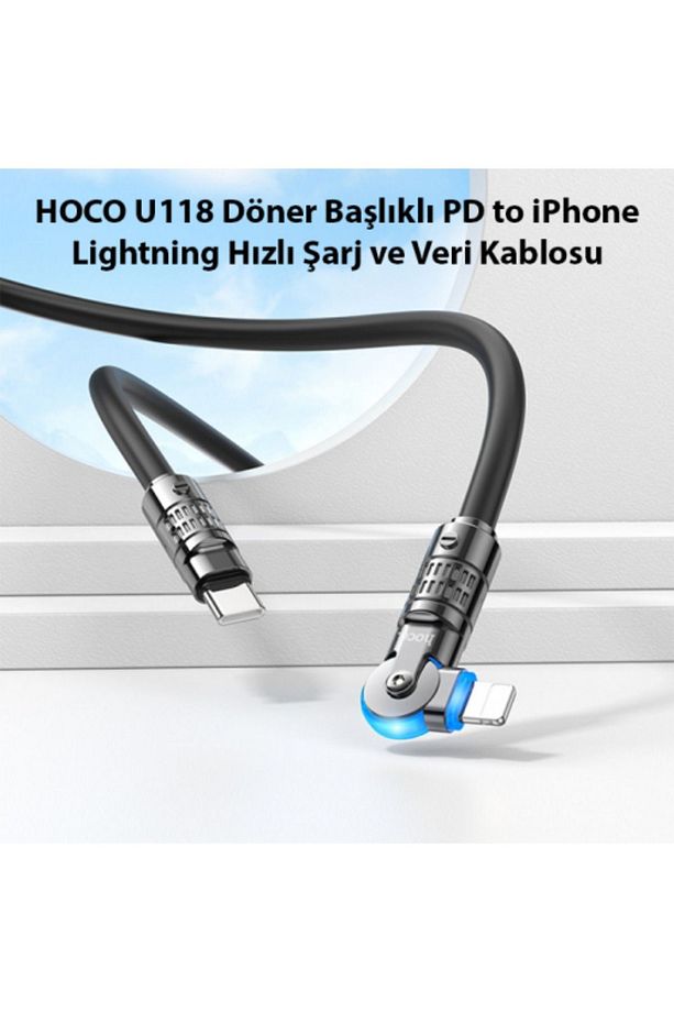 3A 27W Döner Başlıklı PD to iPhone Lightning Hızlı Şarj ve Veri Kablosu - 3