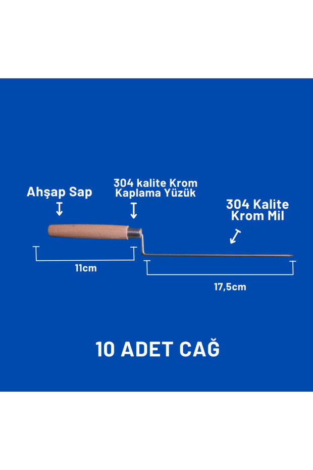Takım Cağ Kebap seti 75cm Krom Şiş + Krom tava + 10 adet Cağ + Et tutma diskleri - 5