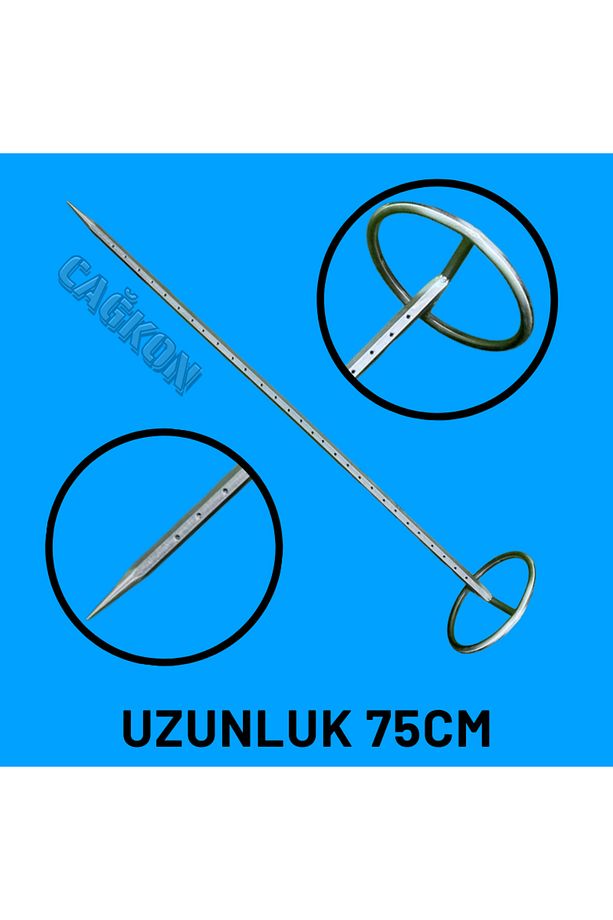Takım Cağ Kebap seti 75cm Krom Şiş + 10 Adet cağ + krom tava (50x25) + Sağ sol krom ayak - 4