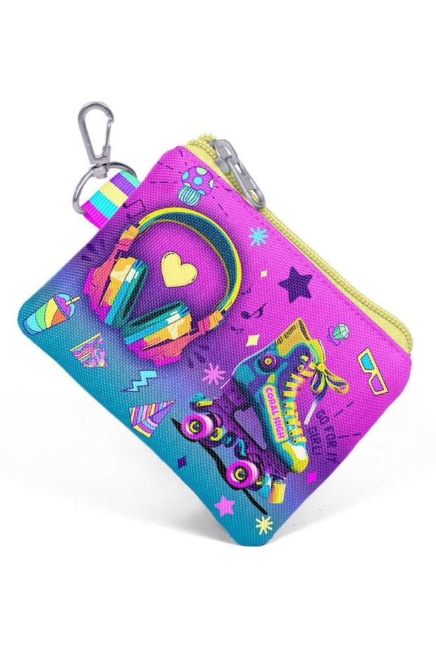 Pink Turquoise Headphone Skate Coin Purse - Girl's