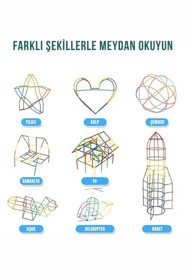 Eğitici Bambu Çubukları Yapı  600 Parça Puzzle Zeka Oyunları Kodlama Oyuncakları Tak Çıkar Oyuncak - 7