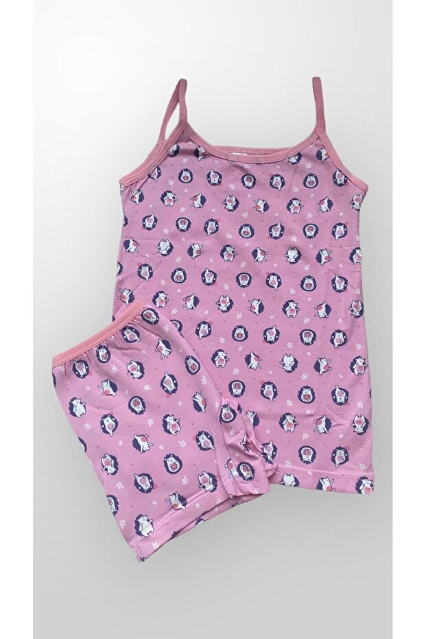 Girl's Cotton Hedgehog Pattern Printed Pink Athlete Boxer Set