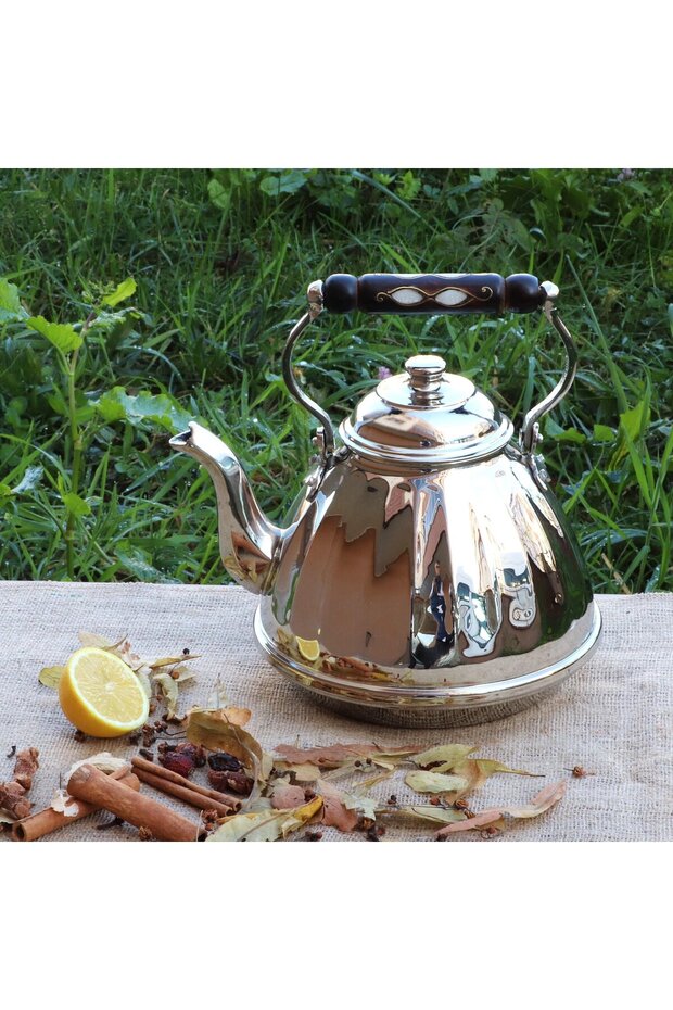 Bakır Çaydanlık Tekli Dilimli Nikel Kaplama Ihlamur 3 lt - 2