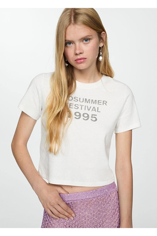 Desenli crop tişört - 1