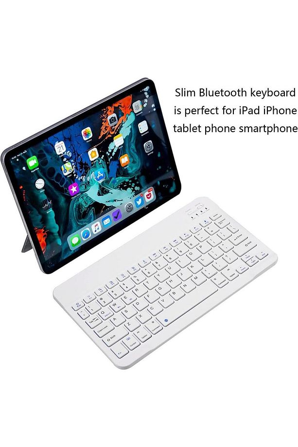Hegitech Pro-8S 8" Uyumlu Kablosuz Bluetooth Şarj Edilebilir Mini Q Klavye - Beyaz - 2