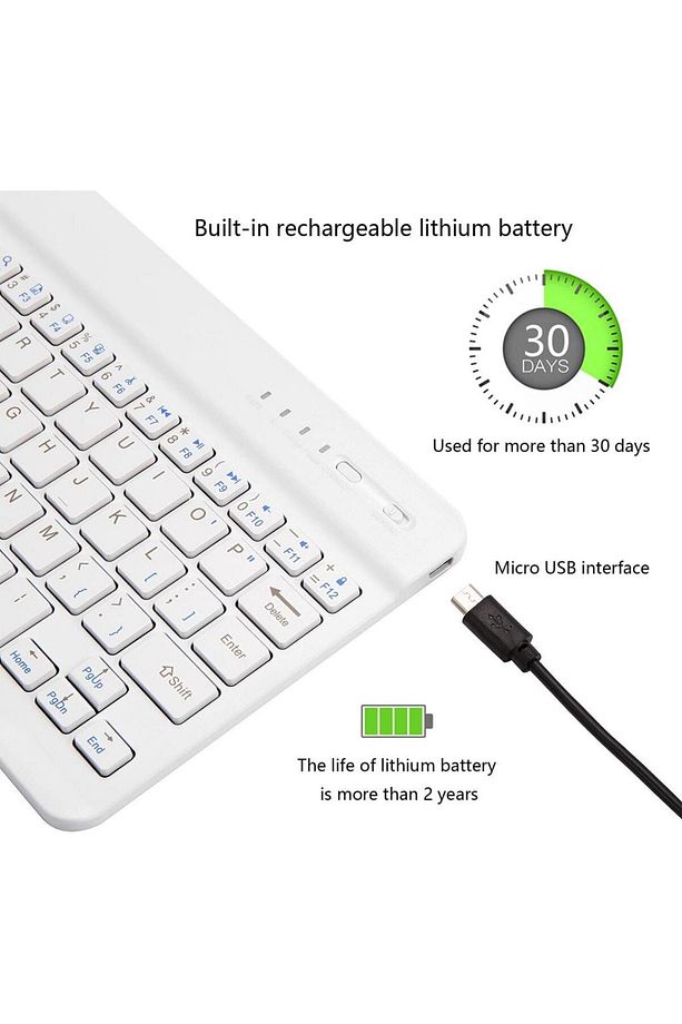 Hegitech Pro-8S 8" Uyumlu Kablosuz Bluetooth Şarj Edilebilir Mini Q Klavye - Beyaz - 5