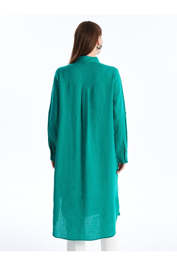 LCW Düz Oversize Keten Kadın Gömlek Tunik - 4