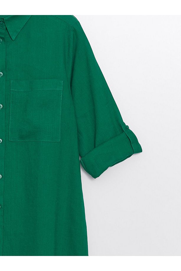 LCW Düz Oversize Keten Kadın Gömlek Tunik - 6
