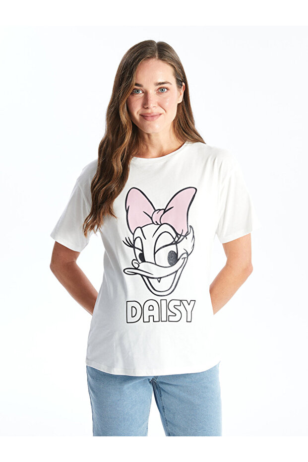 Lcw Crew Neck Daisy Duck Printed Short Sleeve Maternity T-Shirt