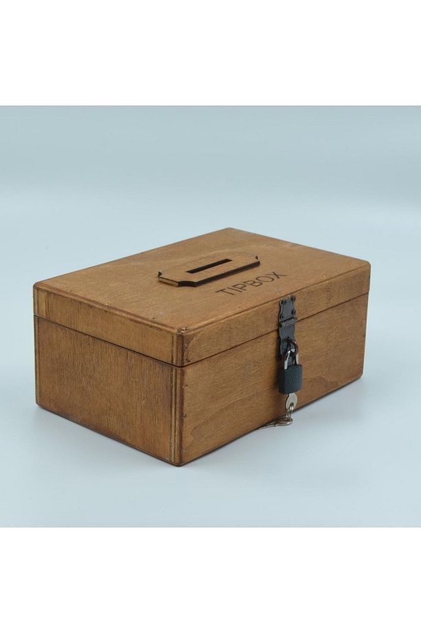 Tipbox Ahşap Bahşiş Kutusu Oyma Yazılı Kilitli 24x16x10 Cm - 1