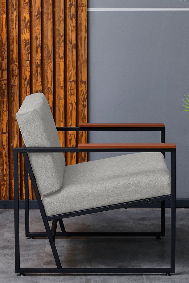 Anka Berjer Modern İskandinav Metal İskelet Keten Berjer Ofis Balkon Bahçe Koltuğu - 3