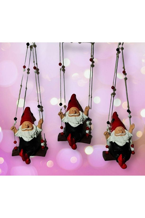 Dekoratif Sallanan Cüceler 3'lü Set El Yapımı Balkon, Bahçe , Iç Mekan Dekor Biblo (13cm) - 2