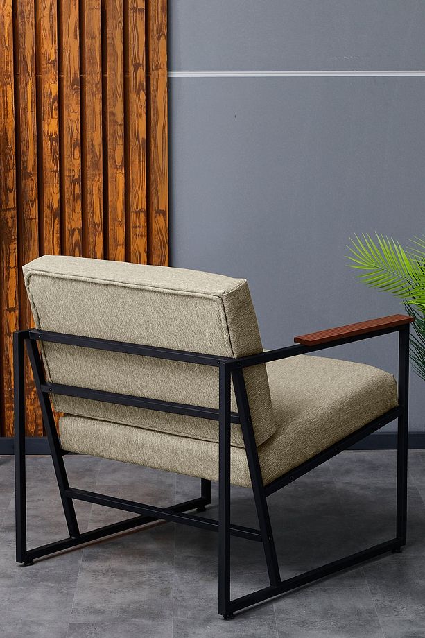 Anka Berjer Modern İskandinav Metal İskelet Keten Berjer Ofis Balkon Bahçe Koltuğu - 4