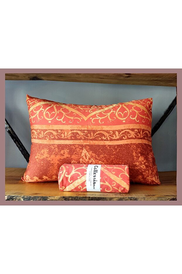 100% Cotton Satin Fitted Single Patterned Bohemian Elastic Bed Sheet Set - Orange