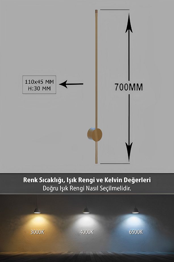 Modern Dekoratif Çubuk Led Duvar Aplik 70 Cm Bronz Profil (YUVARLAK ROZANSLI) 3000k Sarı Işık - 5