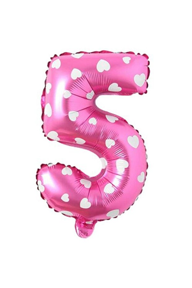 5 Number 16 Inch Pink Heart Foil Balloon 36 Cm