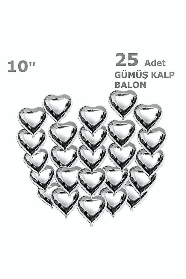 10 Inch Silver Set Balloon with 25 Hearts