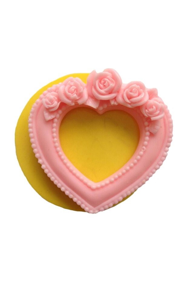 Big Rose Figured Heart Shaped Silicone Pastry and Candy Dough Mold 7x7x2 cm