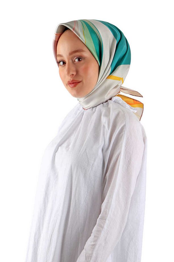 Mint Orkide Desen Twill İpek Eşarp - 2