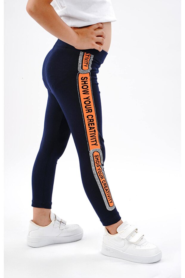 Girls' Leggings Cotton Lycra Long Leggings Navy Blue