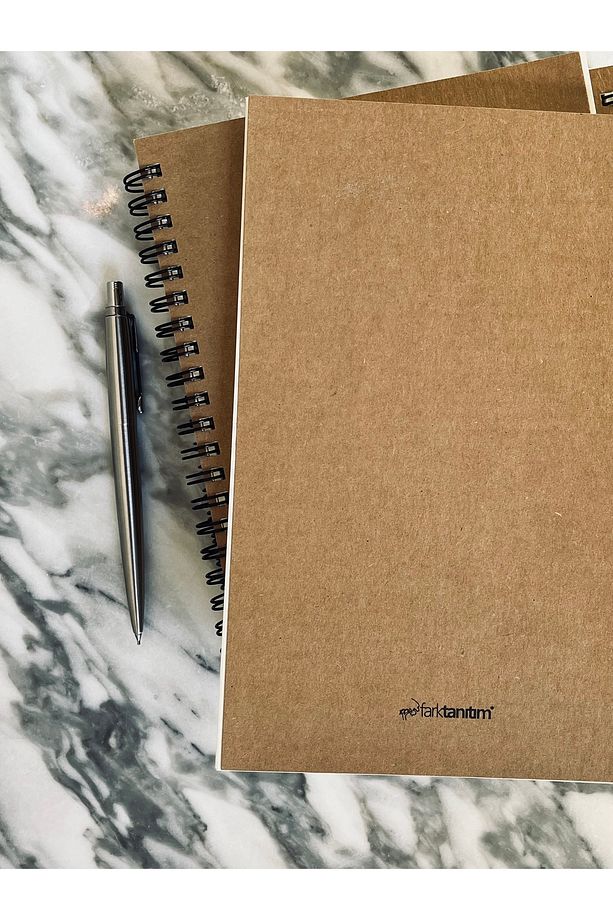 A5 Kraft Kapaklı Spiralli Kareli Defter 100 Yaprak - 5